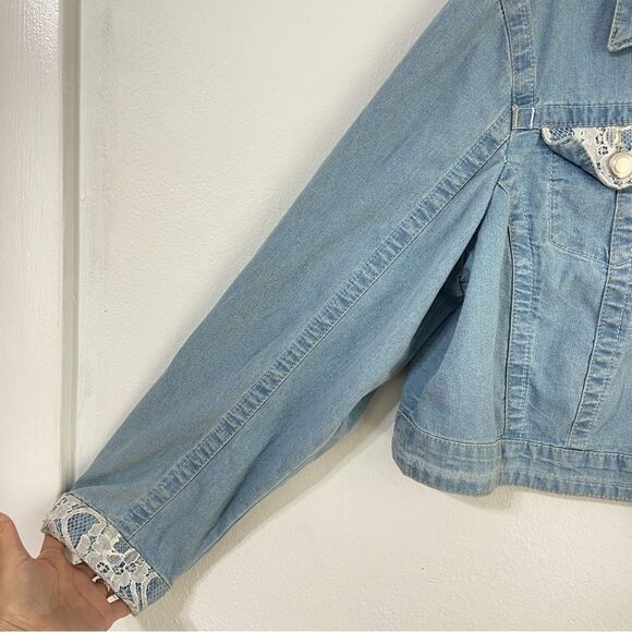 NWT Cato Womens 18/20 Blue Denim Jacket Lace Detail Cottagecore Streetwear Boho - Picture 6 of 8